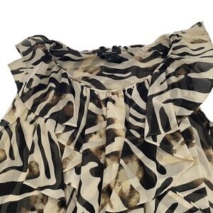 AK Anne‎ Klein Zebra Print Ruffle Sleeveless Blouse Top Size L